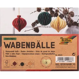 Folia 49221 - Wabenbälle Christmas, Weihnachtsanhänger 3er Set, Durchmesser ca. 8 cm, faltbare Weihnachtsdeko für innen