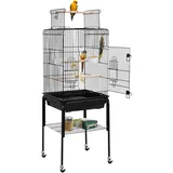 Yaheetech Vogelkäfig mit ständer Vogelbauer Wellensittichkäfig 46,5 x 46,5 x 136 cm Kanarien Käfig Exotenkäfig Vogelhaus Papageienkäfig mit Spielzeug