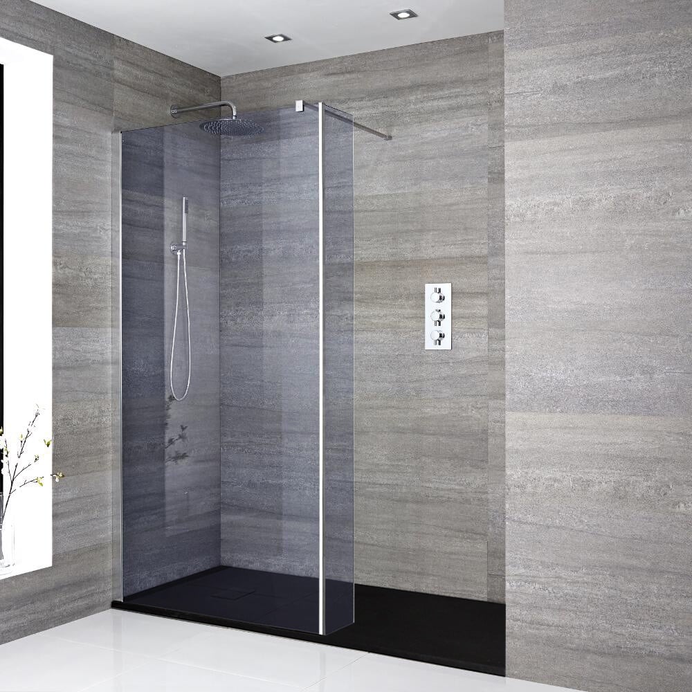 Getönte Walk-In Dusche, Chrom inkl. Duschwanne mit Schiefer-Effekt – Hudson Reed Hudson Reed