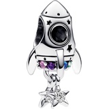 PANDORA Weltraumliebe Raketen-Charm aus Sterling Silber mit künstlichen Kristallen, Kompatibel Moments Armbändern, 792831C01