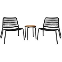 OKWISH Balkonset Möbelset mit ergonomischen Stühlen–Geflecht, Akazienholz-Tisch, (Garten-Lounge-Set, Gartenmöbel-Set, Outdoor-Sofa-Set, Balkonset, 3-tlg., Stühle mit einer Tragkraft von 160 kg), aus verzinktem Stahl,handgeflochtenes Seil,Tischplatte aus Massivholz schwarz