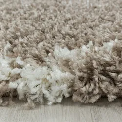 Carpetsale24 Hochflor Teppich Rauten Design Flauschiger Langflor Wohnzimmerteppich, Beige, 160 cm Rund
