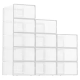 Klare Kunststoff-Aufbewahrungsboxen für Schuhe - Stapelbare Schuhboxen 12er Set - Mit Deckel - Für Sneaker, Spielzeug, Schrank & unter dem Bett -...