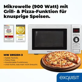 GGV Exquisit Exquisit Mikrowelle MW 59025 H-3 - Heißluft, 25 Liter, 31,5 cm Drehteller, Timer, 5 Leistungsstufen, klein und platzsparend, 2500 Watt, Grillfunktion, Heißluftfunktion, Pizzapfanne, l 2 Jahre Gewährleistung - Grill und l, 900