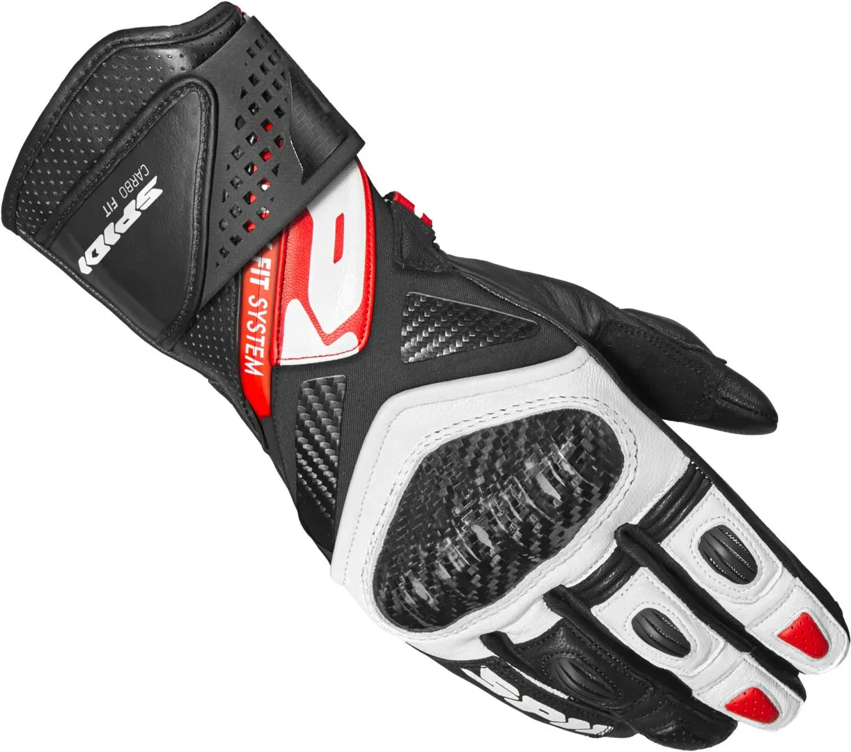 Spidi Carbo Fit Motorrad Handschuhe, schwarz-weiss-rot, Größe S für Männer