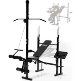 Physionics® Multifunktion Hantelbank - Verstellbar, Ablage, Butterfly, Latzug, Curlpult, Beinstrecker, Beincurler - Kraftstation, Fitnessstation, ... - Schwarz