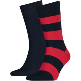 Tommy Hilfiger Herren Socken - Rugby Sock, Strümpfe, Streifen, uni/gestreift, Rot 43-46