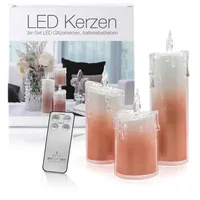 LED Universum LED-Kerze LED Acryl Glitzer Kerze Rot 3er Set "Liza" inkl. Fernbedienung und