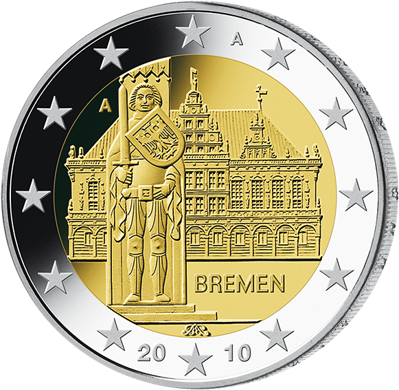 2 Euro Gedenkmünze "Bremen – Rathaus und Roland" 2010 in bester Prägequalität prägefrisch - einzeln
