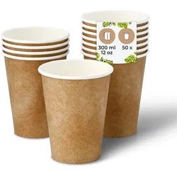 BIOZOYG 50 Stück Kaffee Trinkbecher braun 300ml / 12oz Einwegbecher Pappbecher für Heißgetränke, umweltfreundlich kompostierbare To-Go-Becher