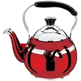 Pfeifender Gaskessel aus Edelstahl, hochglanzpoliert, mit traditionellem Retro-Auslauf, Herdplatte, für Tee, Kaffee, Wasser, Rot, 1 l
