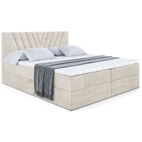 ALTDECOR Boxspringbett ERNINA, Polsterbett mit Kopfteil und Bettkasten - Hart (H4) Matratze - 160x200 - Taupe Samt