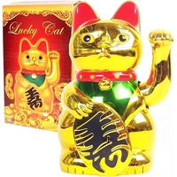 Winkekatze Gold Katze Winken, Glückliche Katze Glückskatze Glücksbringer, Glücks Katze Chinese Gold Reichtum Katze Dekoration Handwerk Winkekatze Maneki Neko Winke Katze Chinesische Glücks Katze