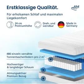 AM Qualitätsmatratzen Premium 7-Zonen Taschenfederkernmatratze 200 x 200 cm H2