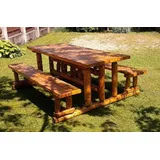 Casa Padrino Gartenmöbel Set Rustikal Tisch + 2 Garten Bänke Mod GM2 - Eiche Massivholz - Echtholz Möbel Massiv