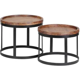 FineBuy Couchtisch rund Braun Sheesham 53 x 45 cm