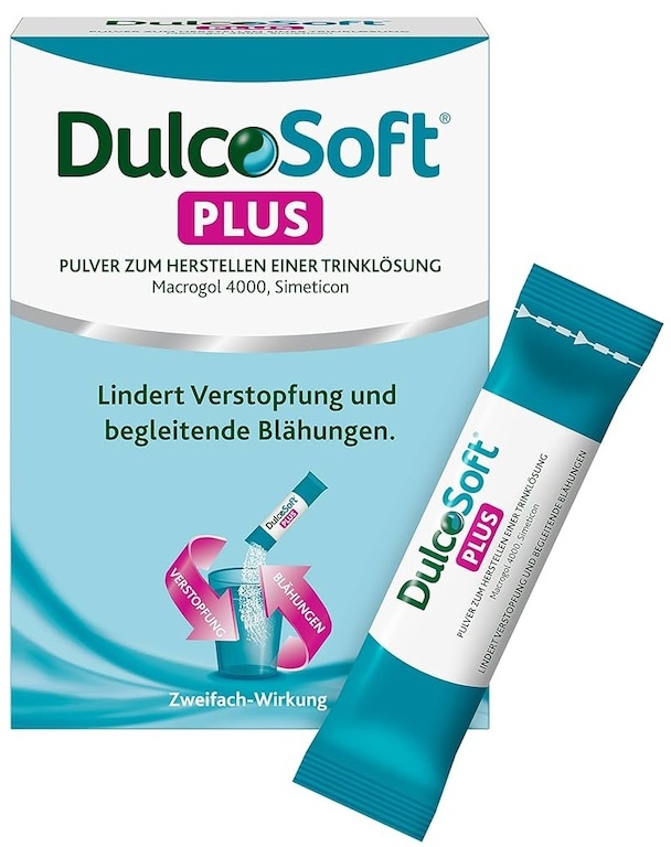 Dulcosoft DulcoSoft Plus Pulver 20 Sachets mit den Inhaltsstoffen Macrogol und Simeticon bei Verstopfung mit Blähungen