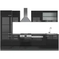 Vicco R-Line Küche Schwarz Hochglanz/Anthrazit 300 cm ohne Arbeitsplatte