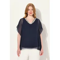 Ulla Popken Longbluse Chiffonbluse doppellagig V-Ausschnitt Halbarm grau 46/48