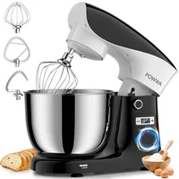 Küchenmaschine, POWWA 5 L Leise Rührmaschine Knetmaschine, 10+1 Geschwindigkeit Teigmaschine, Teigknetmaschine mit 3 Zubehör und Schüssel aus Edelstahl (Black White)