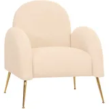 Mendler Lounge-Sessel HWC-N69, Cocktailsessel Sessel, Retro Nosagfederung Stoff/Textil Chenille ~ creme-weiß