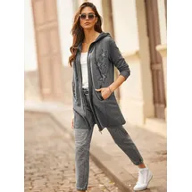 Heine Shirtjacke HEINE "Sweatshirtjacke", Damen, Gr. 48, grau (graphit, meliert), 70% Polyester, 30% Baumwolle, gemustert, unifarben, Shirts Shirtjacke