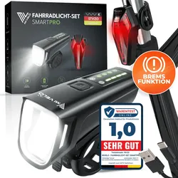 Fahrradlicht Set LED "SMART PRO" mit Bremsfunktion & USB-aufladbar - 1 St. - Bestseller,oft gekauft,Zubehör