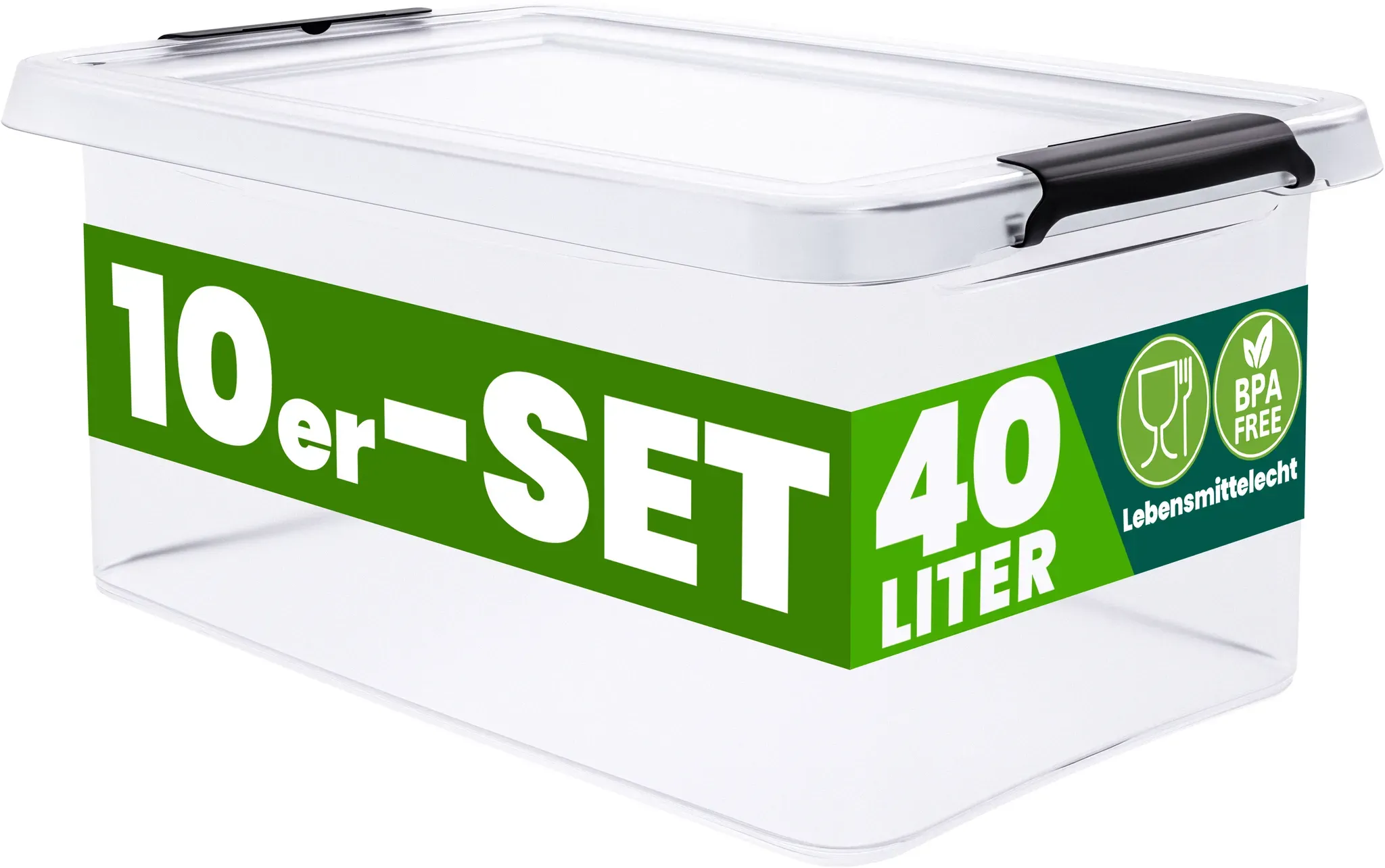 Aufbewahrungsbox 10er-Set 58x39x26cm 40L transparent stapelbar BPA-frei