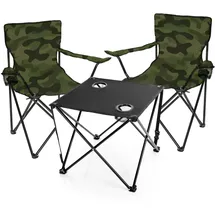 BigDean Campingtisch mit Stühlen Camouflage Grau/Schwarz