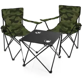 BigDean Campingtisch mit Stühlen Camouflage Grau/Schwarz