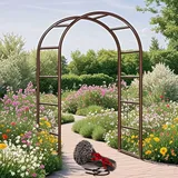 Schwer Rosenbogen Verzinkt Gartenbogen, Wetterfest Rosenbogen Aus Metall Stabil Für Kletterpflanzen Freistehend, Gartenlaube, Rosengestell Torbogen 120 140 180 200 240 280cm(Braun,W140 X H230cm)