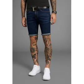 Bruno Banani Jeansshorts BRUNO BANANI "Hutch-Shorts", Jungen, Gr. 42, Länge 32, blau (dunkelblau), Denim/Jeans, Obermaterial: 98% Baumwolle, 2% Elasthan, unifarben, normal kurz, Jeans Jeansshorts, gerade geschnittene kurze Beine, niedrige Leibhöhe