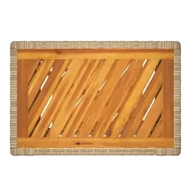 vidaXL Garten-Beistelltisch mit Holzplatte Beige Poly Rattan