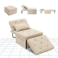 FLEXISPOT 4-in-1 Schlafsofa Klappbett Einzelsofa mit klappbarem Hocker, Kissen & 5-fach verstellbarer Rückenlehne, Schlafsessel für Gästezimmer ... - Beige