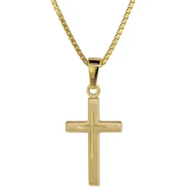 trendor 75276 Kreuz-Anhänger Gold 585 (14 Kt.) + Goldplattierte Kette, 40 cm