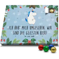 Mr. & Mrs. Panda Schoko Adventskalender Einhorn Mann - Blau Pastell - Geschenk, hübsch, Einhorn Deko, Pegasus, Schokoladen Adventskalender, cool, ... - Blau