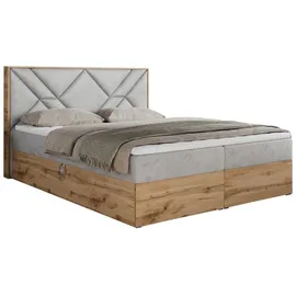 MKS Meble Boxspringbett 160x200 mit Bettkasten, Polsterbett 160x200 mit Matratze H3, Boxspringbett 160x200 mit Kopfteil, Boxspringbett mit Massivholz - Gunar... - Hellgrau