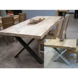 Esstisch Baumkante Lamelle 220x100cm  X-Gestell Edelstahlfarben NEU/OVP
