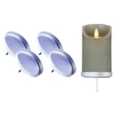 JACK LED-Kerze 4x Kerzenhalter Kerzenständer für LED Kerzen Halter Adventskranz Ø 8cm (4-tlg), vier Stück, Kerzenteller, Kerzenpin, Kerzenteller zum Stecken silberfarben