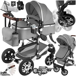 Tectake tectake® Kombi-Kinderwagen, Grau, Kunststoff, 63x120x100 cm,
