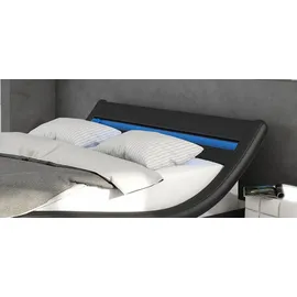 SalesFever Polsterbett, 180 x 200 cm | LED-Beleuchtung Kunstleder Design Bett in moderner Form, schwarz