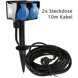 ChiliTec Gartensteckdose 10 m Schwarz 2 St.