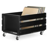 Navaris Holz Schallplatten Kiste mit Kreidetafel - mit Rädern