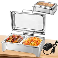 VFDZ Chafing Dish Elektrisch Glasdeckel, 9L Wärmebehälter Elektrische Buffet, Buffetwärmer Elektrisch mit Deckel, Speisewärmer Elektrisch für Catering, Buffet, Party (1/2)