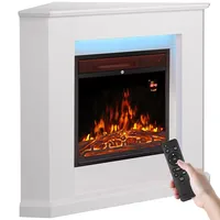 Bakaji Elektrischer Eckkamin mit Holzrahmen, 2000 W, komplett mit Eckschrank, leise, modernes Design, Wandheizung, Einbaustrahler mit LEDs in 7 Farben (Zürich)