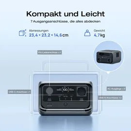 ECOFLOW RIVER 3 Plus Tragbare Powerstation, 286 Wh LFP Batterie, bis zu 1 200 W Leistung,