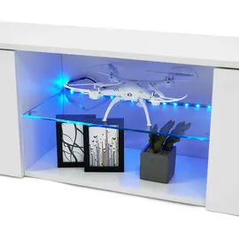 Mondeer Lowboard TV-Schrank LED-TV-Ständer mit 16-Farben-LED-RGB-Leuchten Weiß - Weiß
