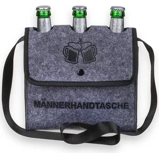 Flaschentasche Bierträger Flaschenträger für 3 Flaschen »Männerhandtasche« - Grau