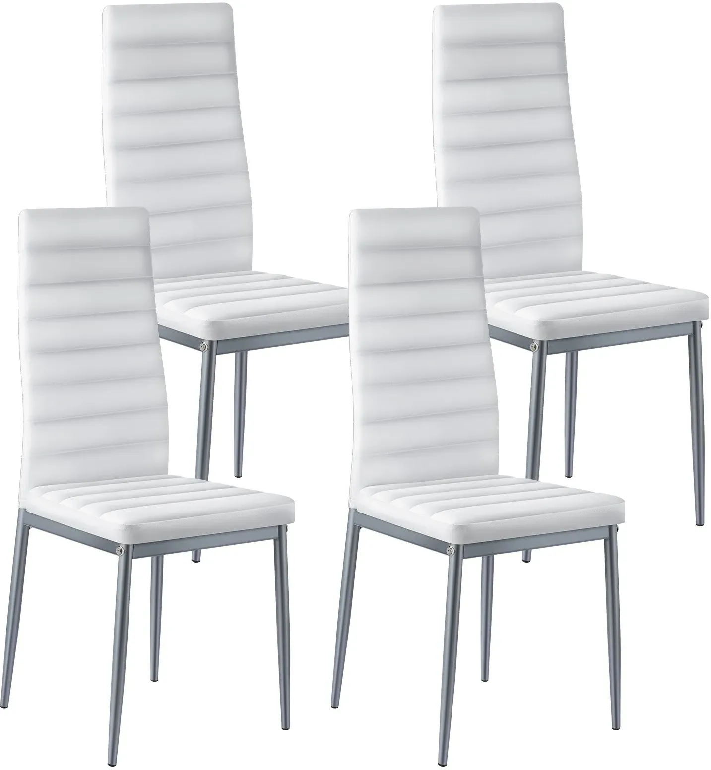 VEVOR moderner Esszimmerstuhl (4 Stk.) eleganter gepolsterter Leder-Beistellstuhl (136 kg belastbar) für Esstische, platzsparender Küchentischstuhl mit dicken Kissen & Metallbeinen, Weiß Cafeteria