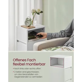 VASAGLE Schmaler Nachttisch 2er Set, mit Schubladen, wolkenweiß